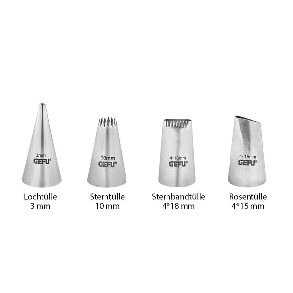 -GEFU- "DECORE" Spritztüllen-Set, 4-teilig Edelstahl