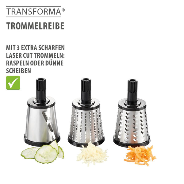 -GEFU- "TRANSFORMA" Trommelreibe mit drei LASER CUT Trommeln