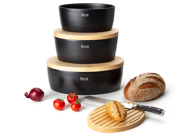 -Continenta- Brottopf oval Keramik mit Holzdeckel, 36 x 23 x 15,5 cm